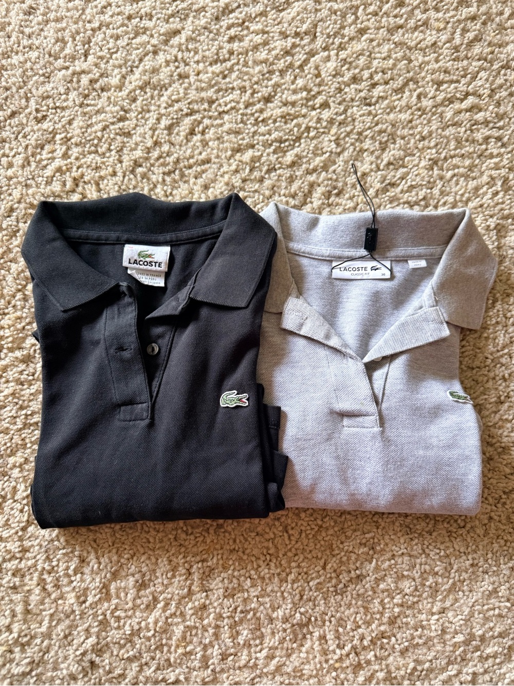 Lot of 2 Lacoste Women’s Polo Shirts Gray Black Size 36 Classic Fit